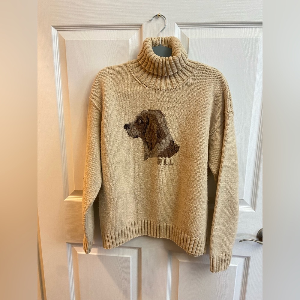 Vintage Hand Knit Ralph Lauren turtleneck sweater with Dog Profile Size small